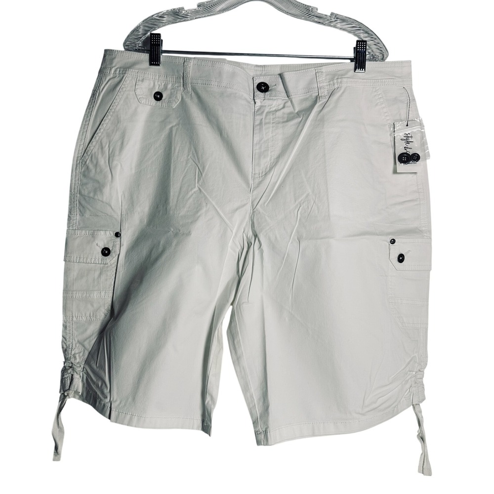 Style & Co White Bermuda Cargo Shorts Mid Rise Drawstring Hem Womens 18 NEW